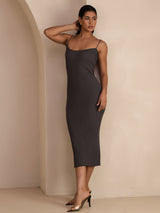 [Grå] SilkSilky-SE Spaghetti Strap Square Neck Klänning 007