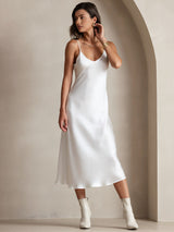 [Vit] SilkSilky-SE Spaghetti Strap V Neck Klänning 005