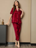 SilkSilky SE Rent Silke Kort Ärm Slag Dam Pyjama Vin 005