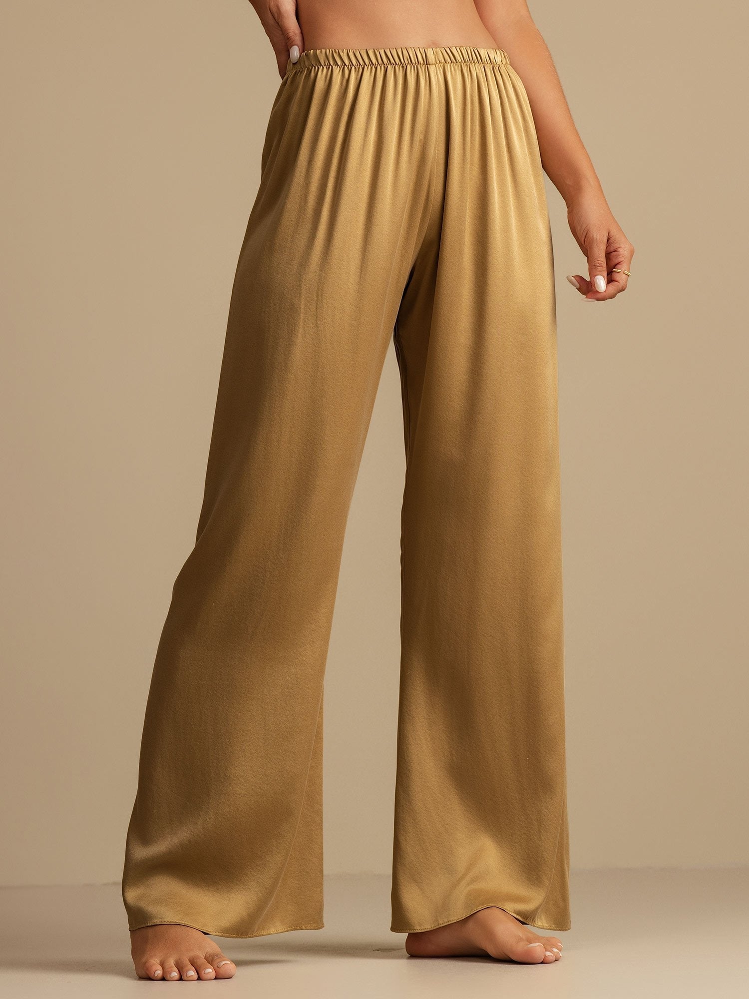 [Tan] SilkSilky-SE 19Momme Silke Womens Sleep Bottoms 001,