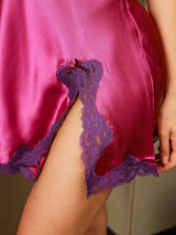 [Djupt Rosa] SilkSilky-SE Spaghetti Strap V Neck Nattlinne 005