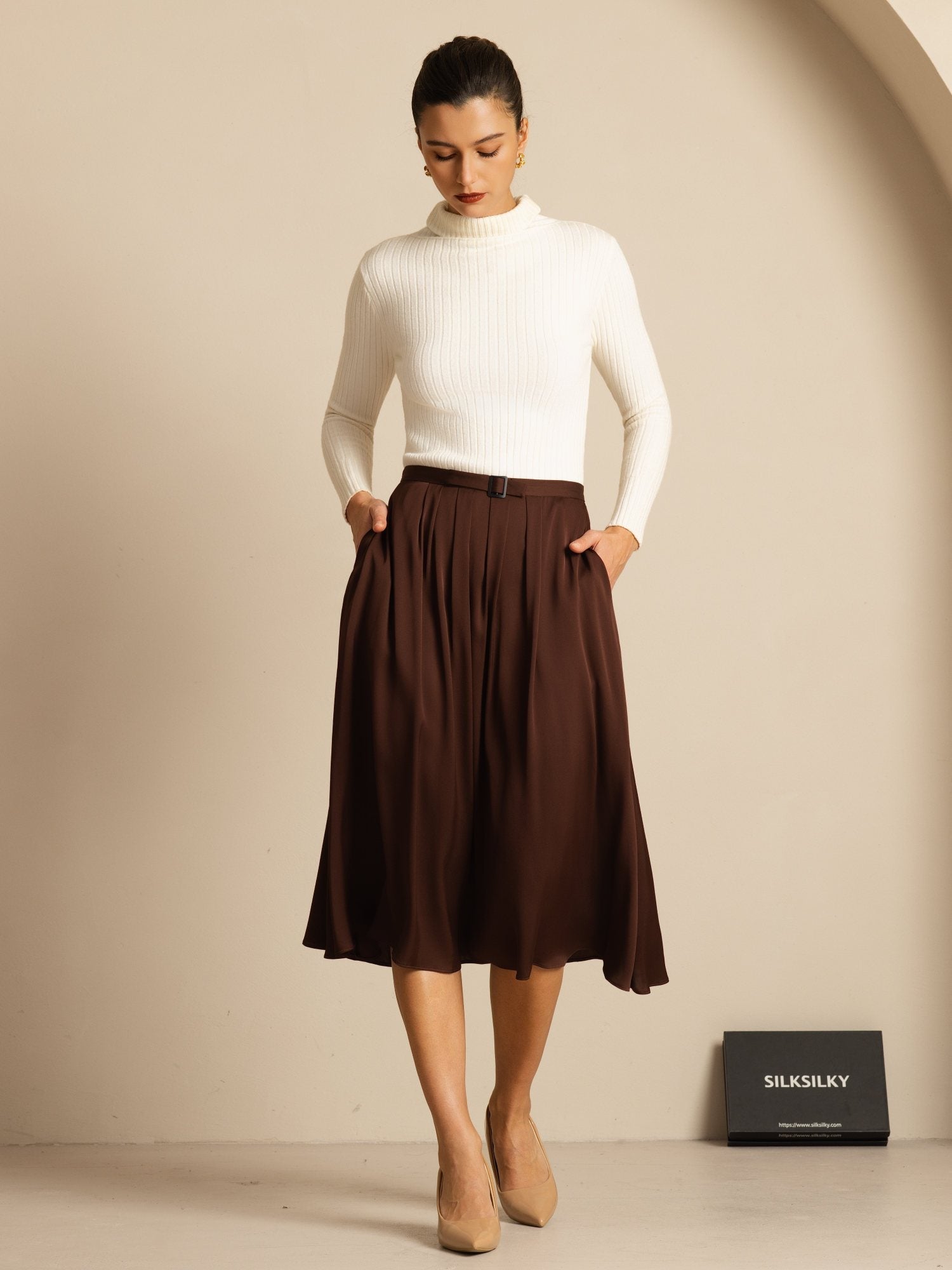 [Mörk Choklad] SilkSilky-SE 19Momme Silke Skirt 005
