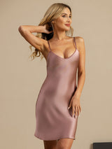 [Blek Mauve] SilkSilky-SE Spaghetti Strap V Neck Nattlinne 001