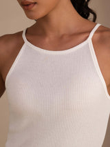 [Vit] SilkSilky-SE Sleeveless Crew Neck Cami Toppar 005
