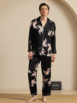 [Svart] SilkSilky-SE Long Sleeve Lapel Collar Herr Pyjama 001