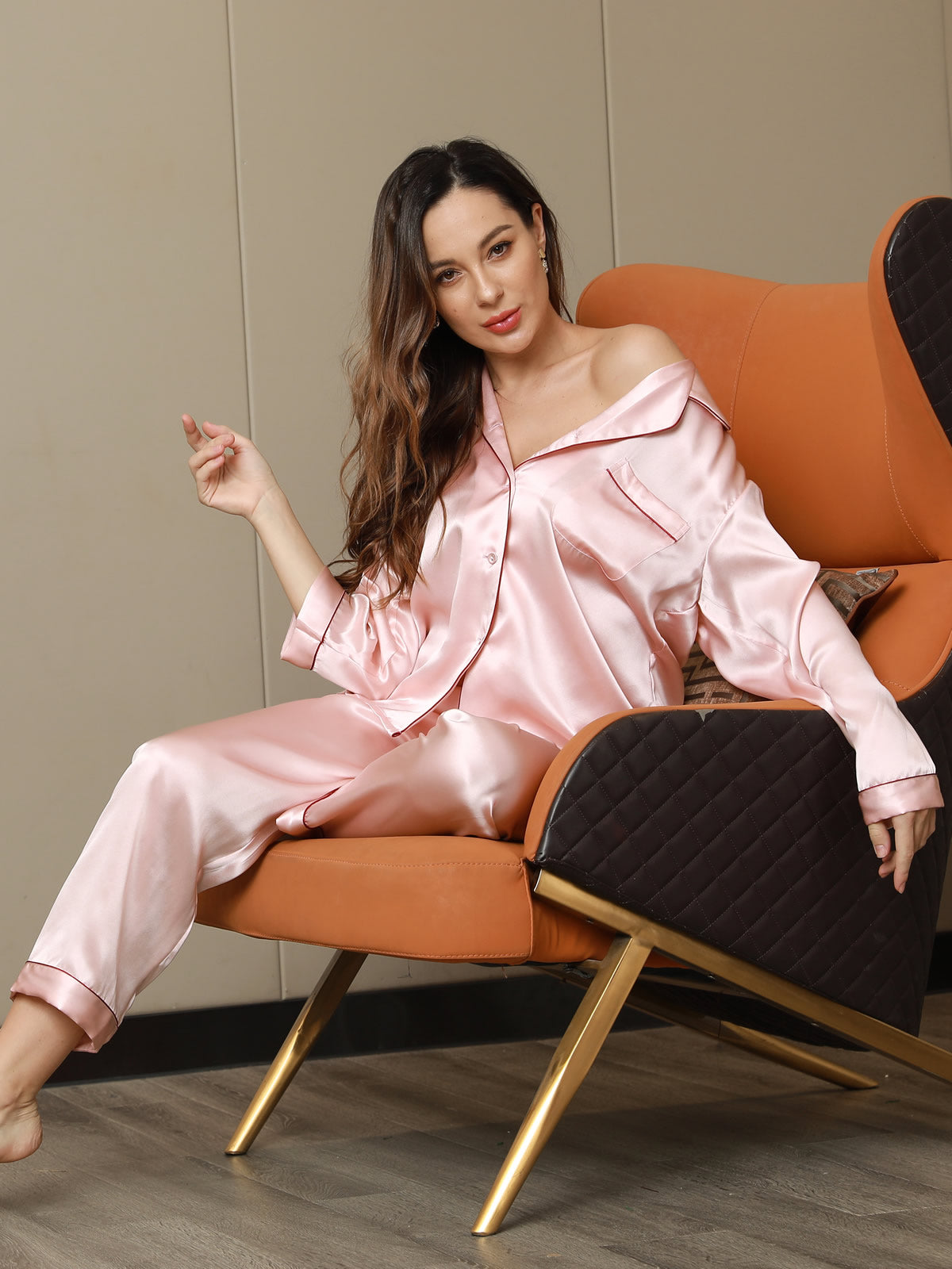 SilkSilky SE Rent Silke Lång Ärm Slag Dam Pyjama Rosa 001