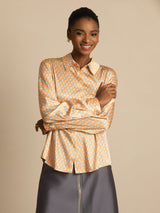 [Floral] SilkSilky-SE Long Sleeve Lapel Collar Damskjorta 005