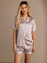 [Skugggrå] SilkSilky-SE Short Sleeve Lapel Collar Dam Pyjama 003