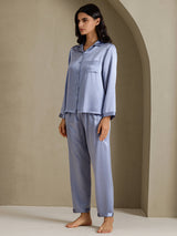 [Stålblå] SilkSilky-SE Long Sleeve Lapel Collar Dam Pyjama 006