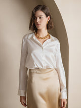 [Vit] SilkSilky-SE Long Sleeve Lapel Collar Damskjorta 001