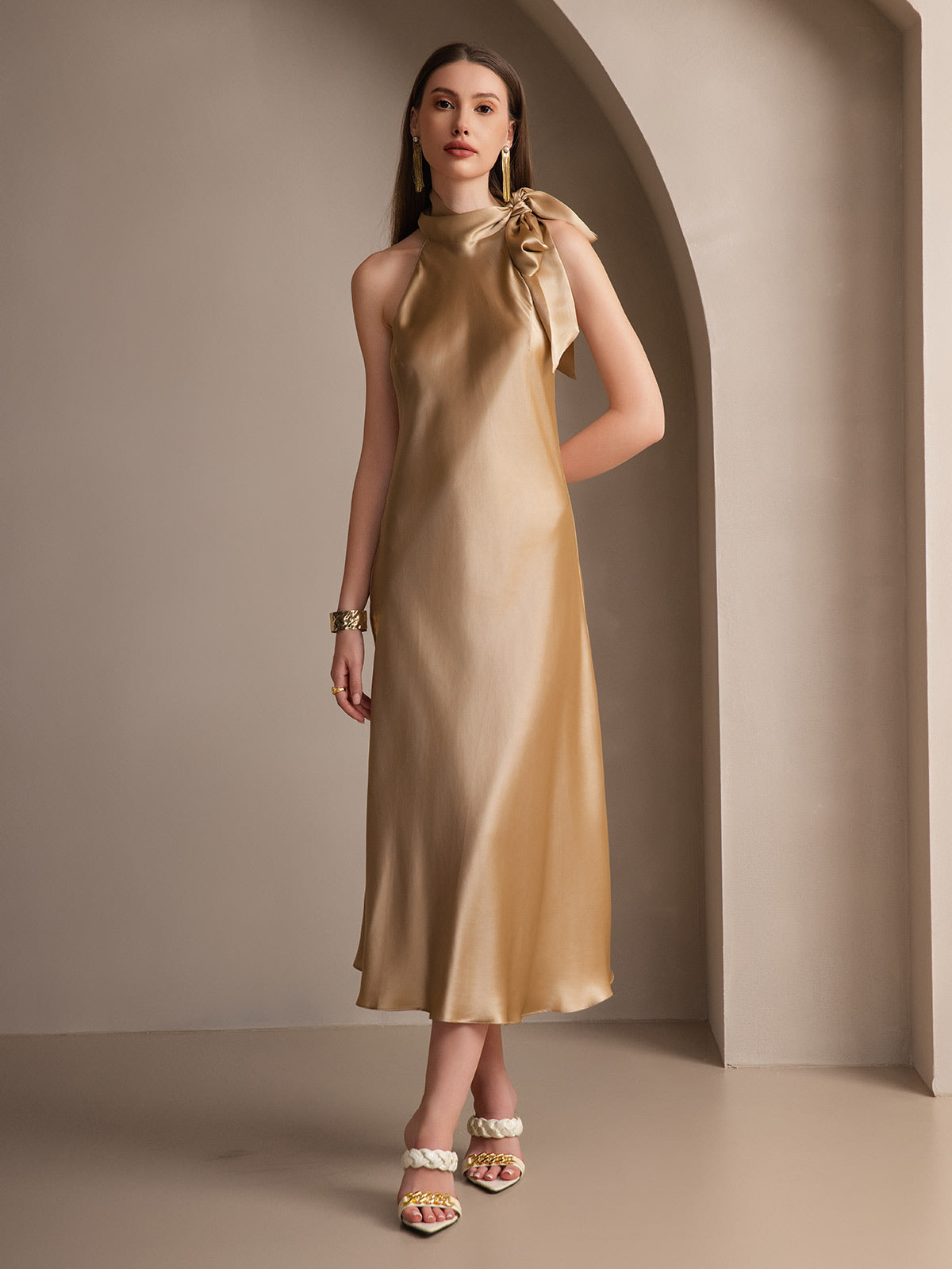 [Champagne] SilkSilky-SE 19Momme Silke Dress 006