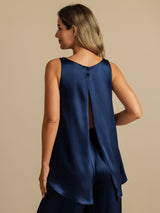 [Mörkblå] SilkSilky-SE Sleeveless Scoop Neck Cami Toppar 001