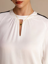[Vit] SilkSilky-SE Long Sleeve Keyhole Neck Damblusar 006