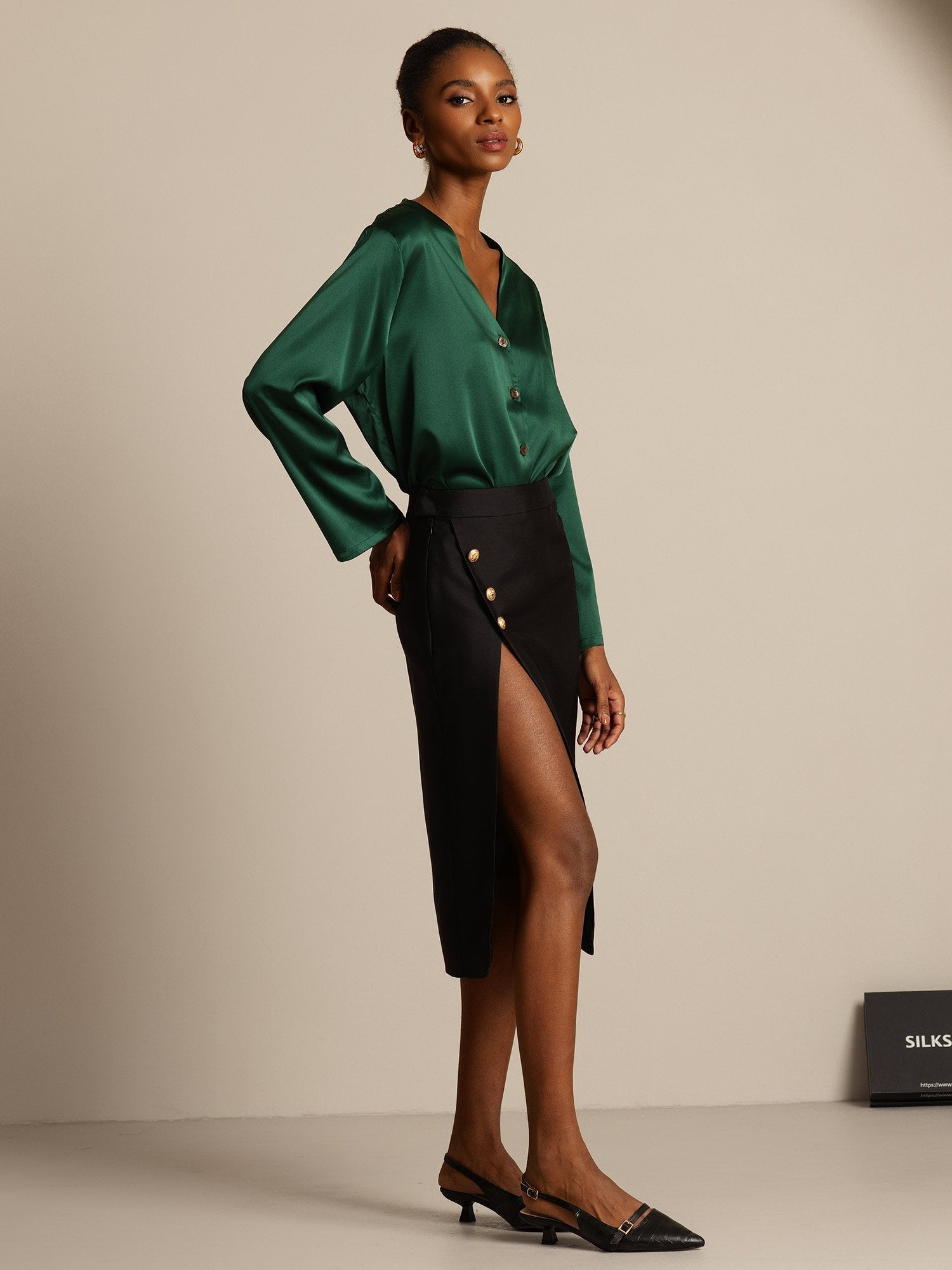 [Svart] SilkSilky-SE 32Momme Silk-Wool Blend Skirt 005,