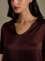 [Brun] SilkSilky-SE Half Sleeve V Neck Nattlinne 004
