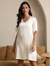 [Beige] SilkSilky-SE Half Sleeve V Neck Nattlinne 004