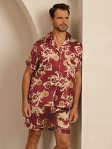 [Vinröd Drake] SilkSilky-SE Short Sleeve Notchkrage Herr Pyjama 001