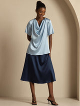 [Gråblå] SilkSilky-SE Short Sleeve Cowl Neck Damblusar 007
