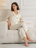 SilkSilky-SE Rent Silke Lång Ärm V-Hals Dam Pyjama Beige 007