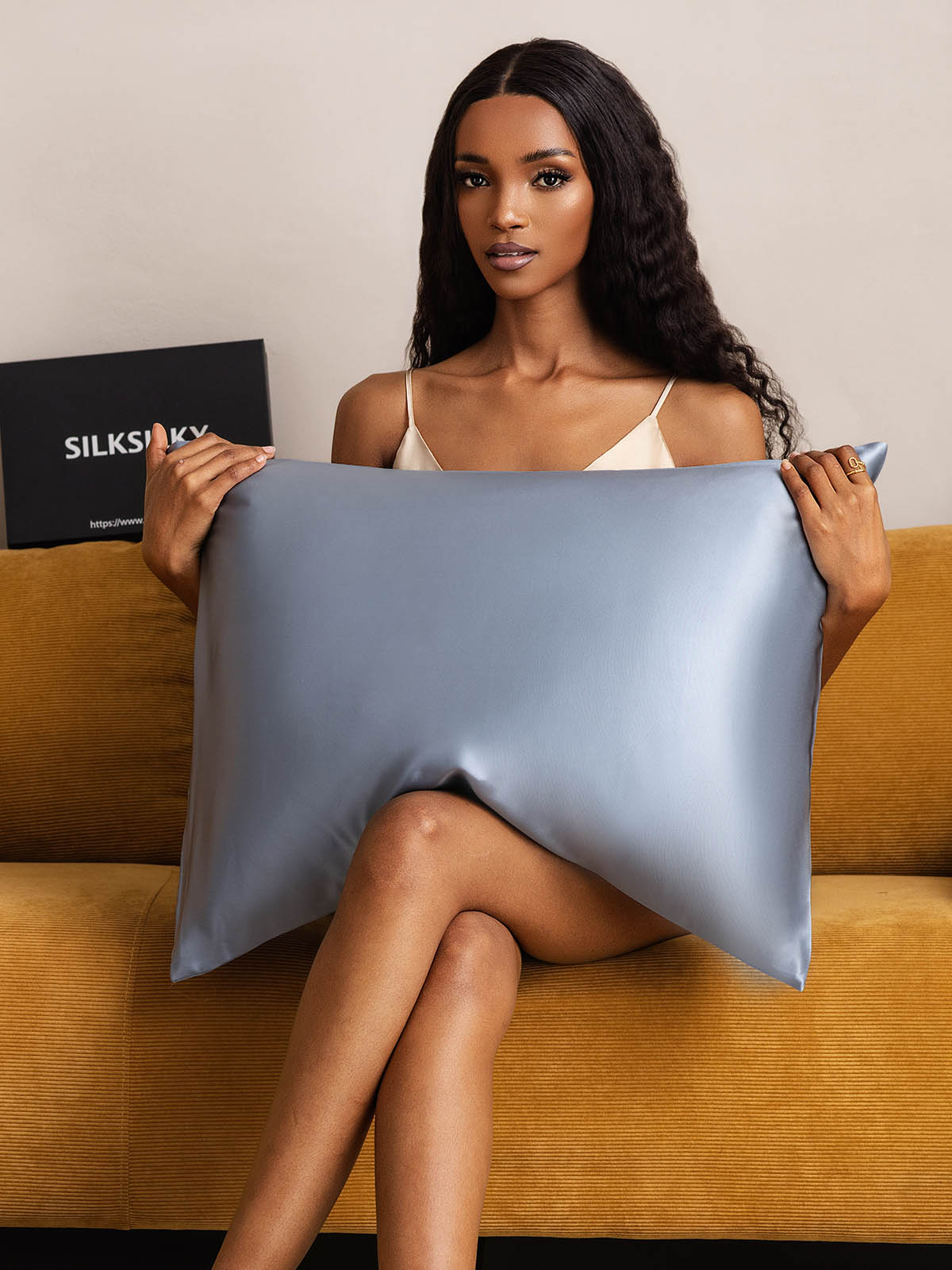 [Gråblå] SilkSilky-SE 19Momme Rent Silke Pillowcase 002