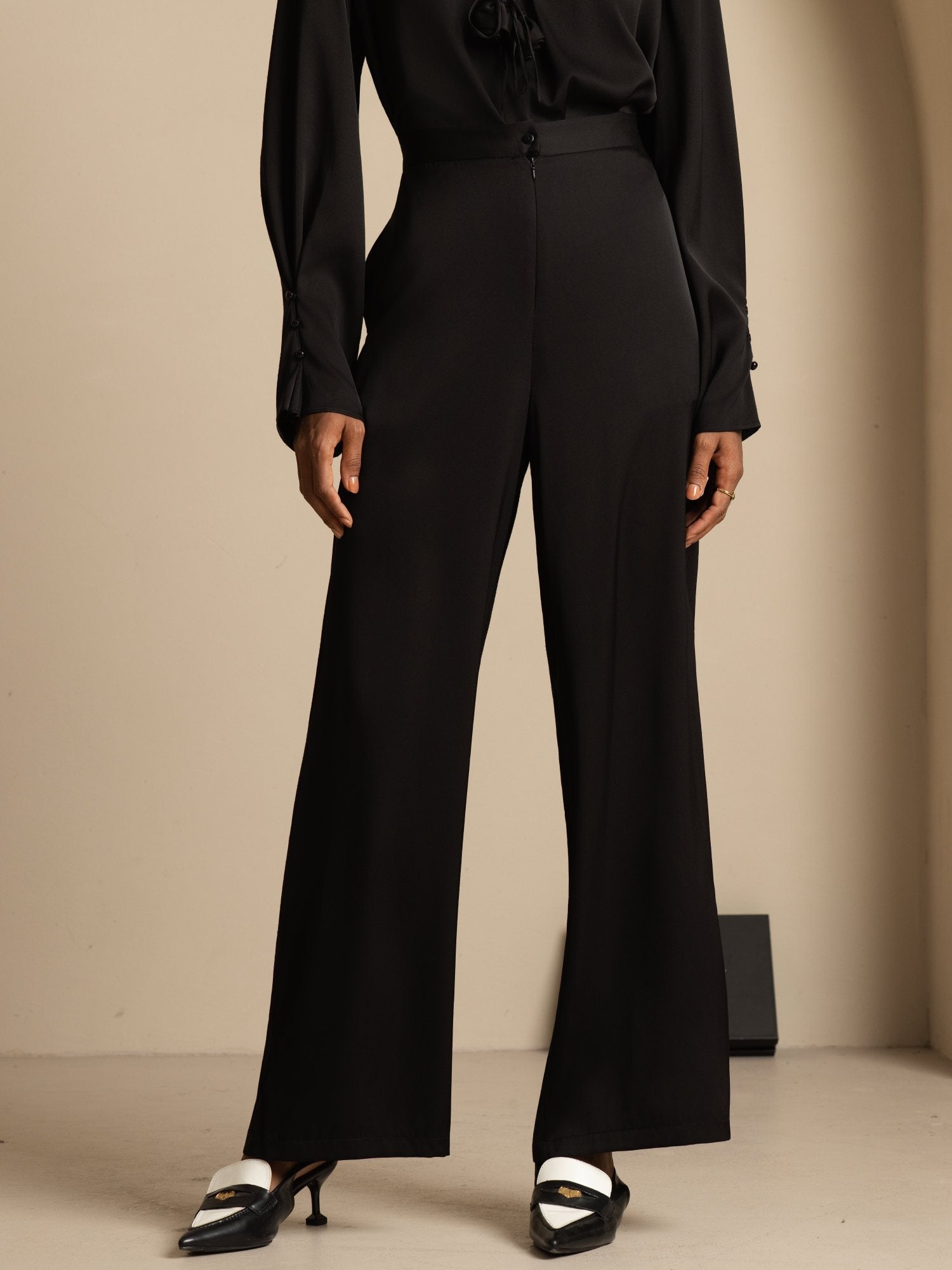 [Svart] SilkSilky-SE 19Momme Silke Womens Pants 003