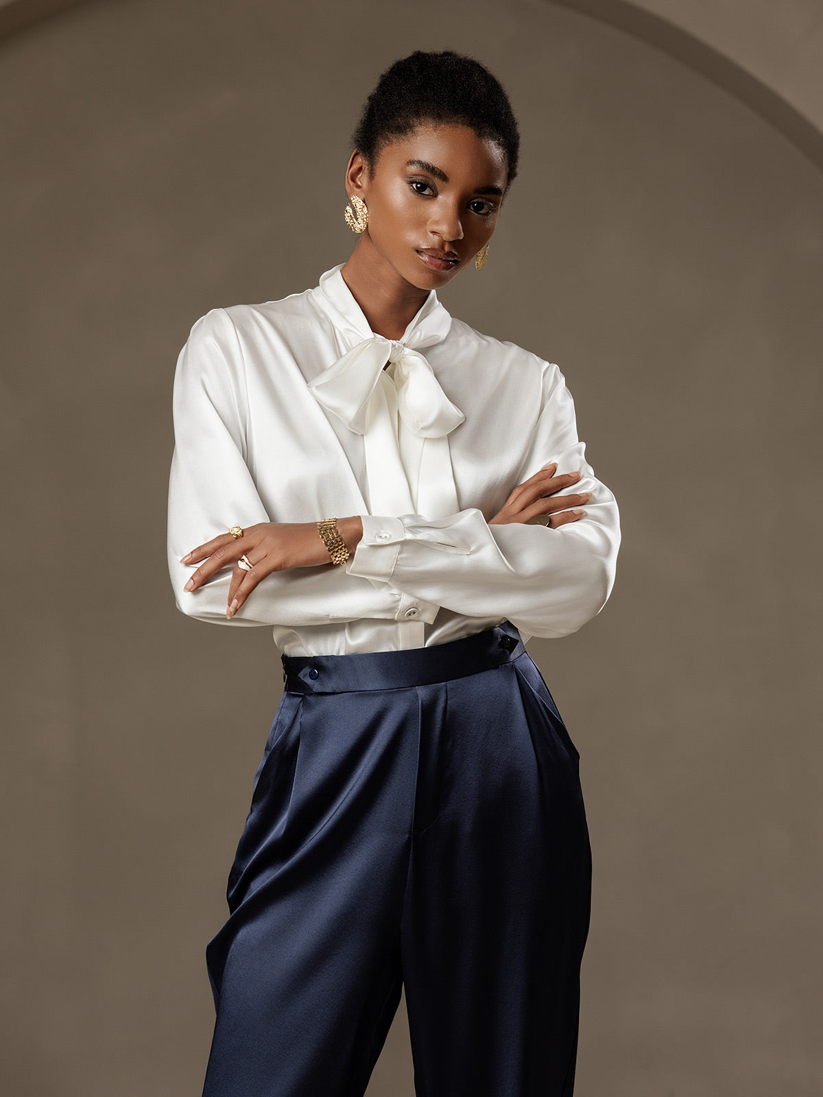 [Mörkblå] SilkSilky-SE 19Momme Silke Womens Pants 003