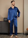 SilkSilky SE Rent Silke Lång Ärm Mens Pajamas Mörkblå 005