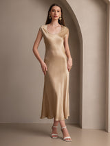 [Champagne] SilkSilky-SE Kappärm Scoop Neck Klänning 004