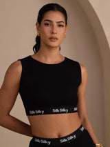 [Svart] SilkSilky-SE Sleeveless Crew Neck Cami Toppar 001