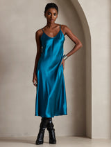 [Kungsblått] SilkSilky-SE Spaghetti Strap V Neck Klänning 001