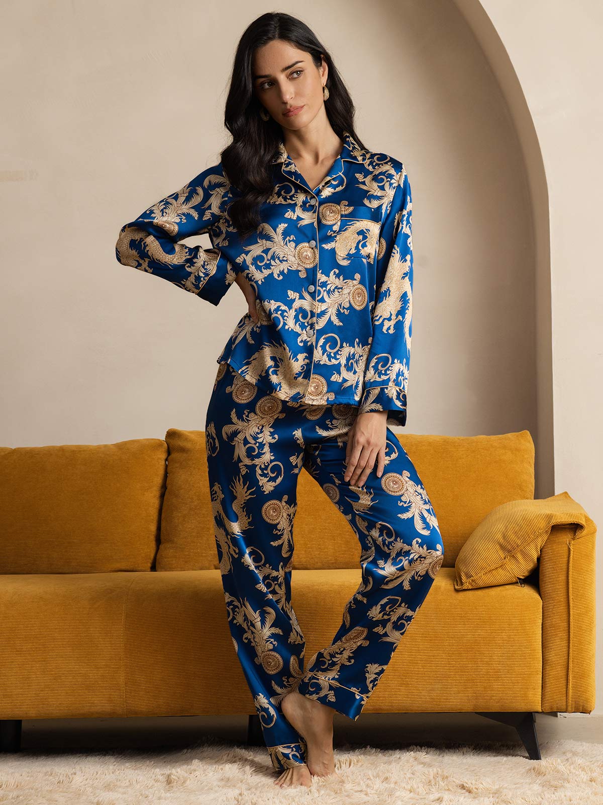 [Navy Drake] SilkSilky-SE Rent Silke Womens Pajamas 006