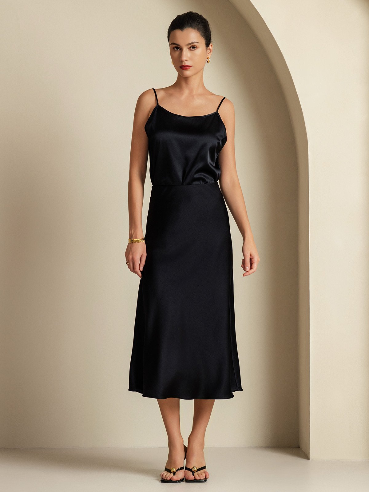 [Svart] SilkSilky-SE 19Momme Rent Silke Womens Outfit Sets 003,