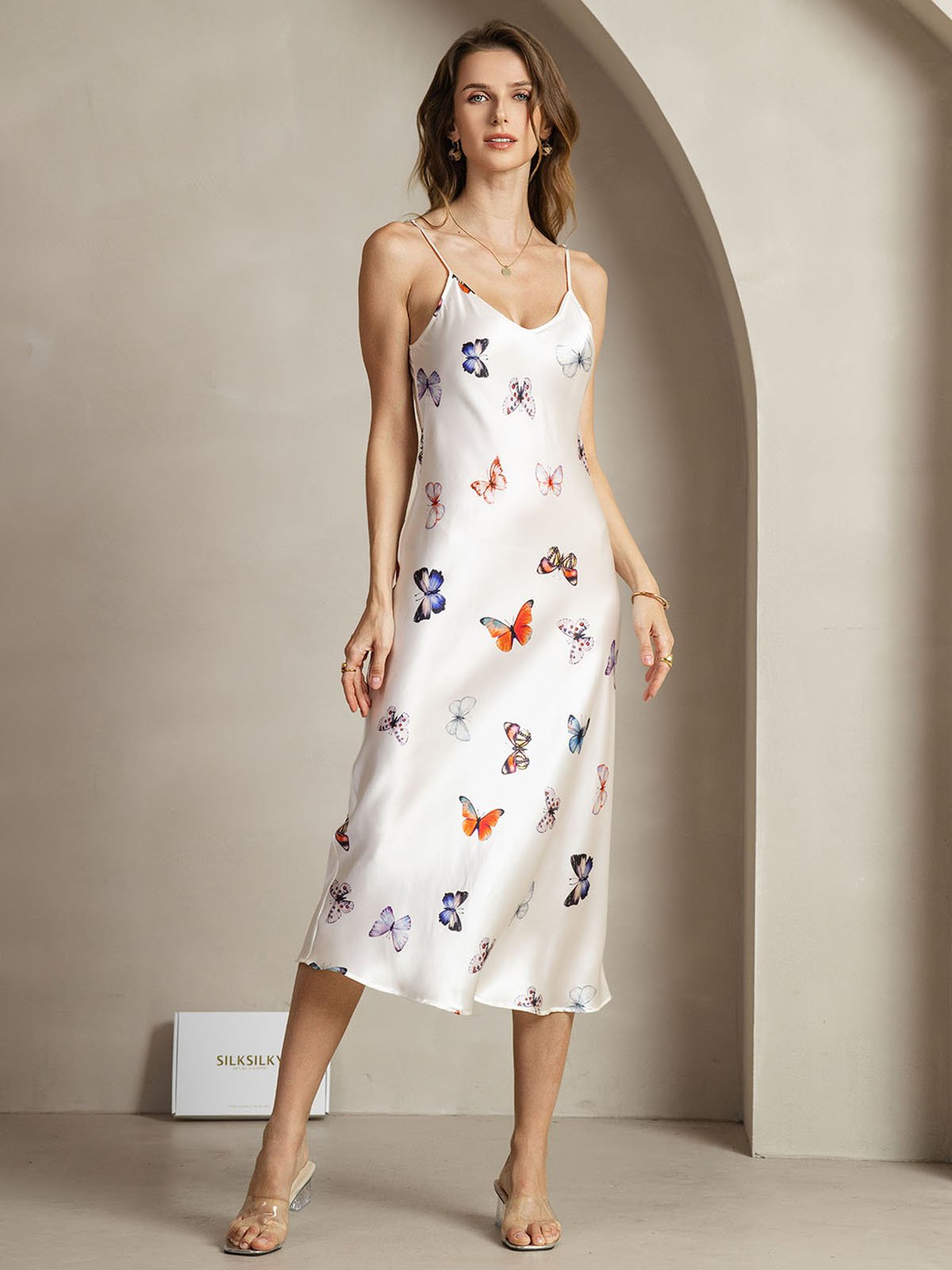 [VitFjäril] SilkSilky-SE 19Momme Silke Dress 001