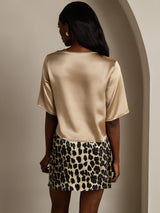 [Champagne] SilkSilky-SE Hårärm Djup Rund Halsringning Dam T-Shirt 002