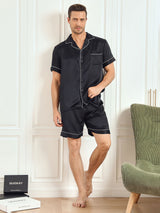[Svart] SilkSilky-SE Short Sleeve Lapel Collar Herr Pyjama 005