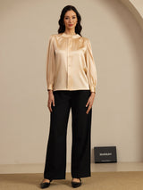 [Champagne] SilkSilky-SE 19Momme Long Sleeve Round Neck Blus 006