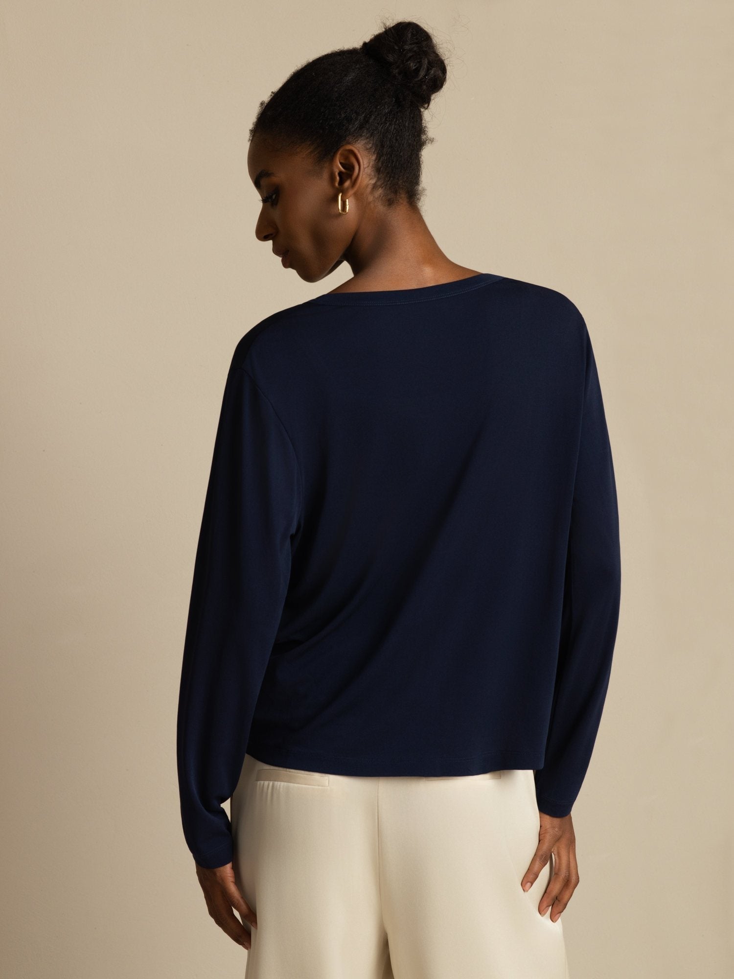 [Mörkblå] SilkSilky-SE Long Sleeve Dam Cardigan 002