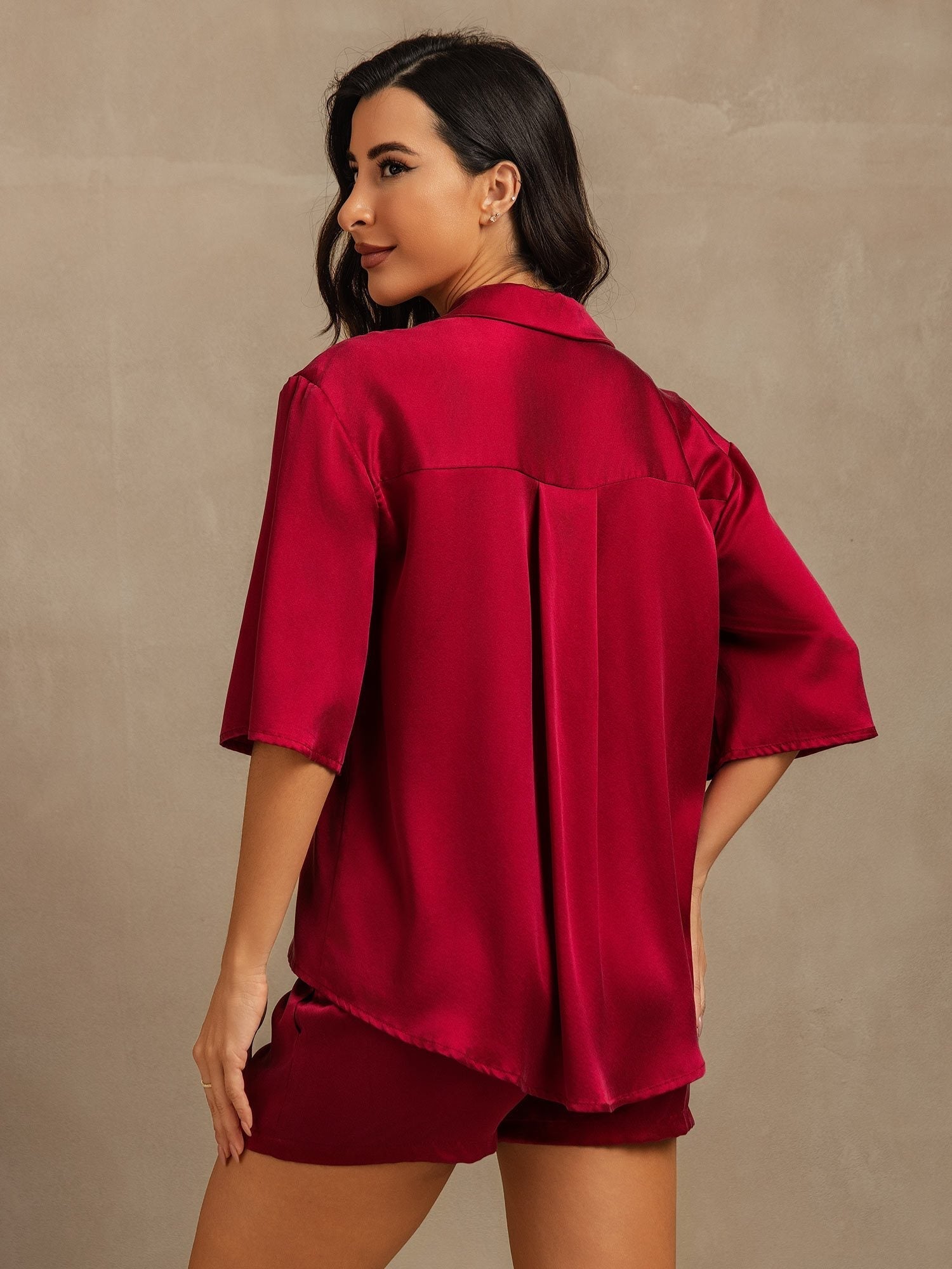 [Vin] SilkSilky-SE 19Momme Rent Silke Krage Dam Pyjama 002,