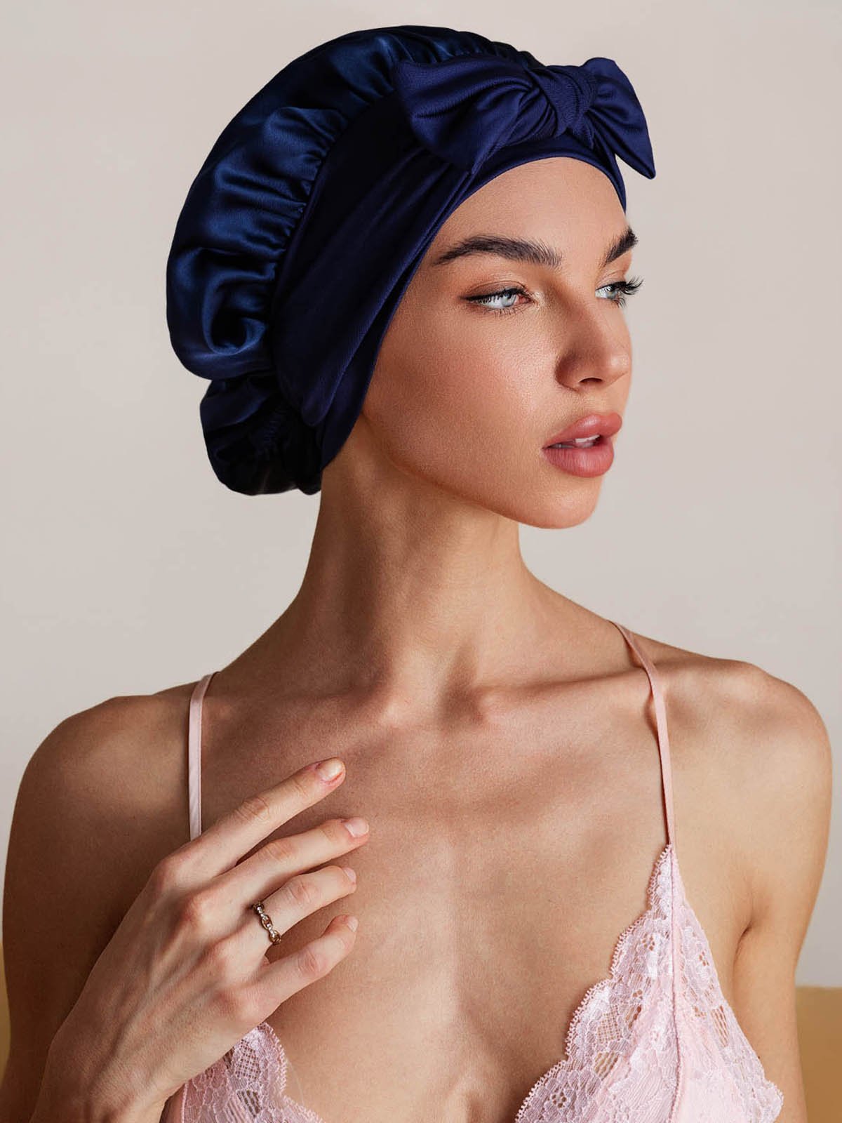 SilkSilky-SE Rent Silke Sleep Cap Mörkblå 003