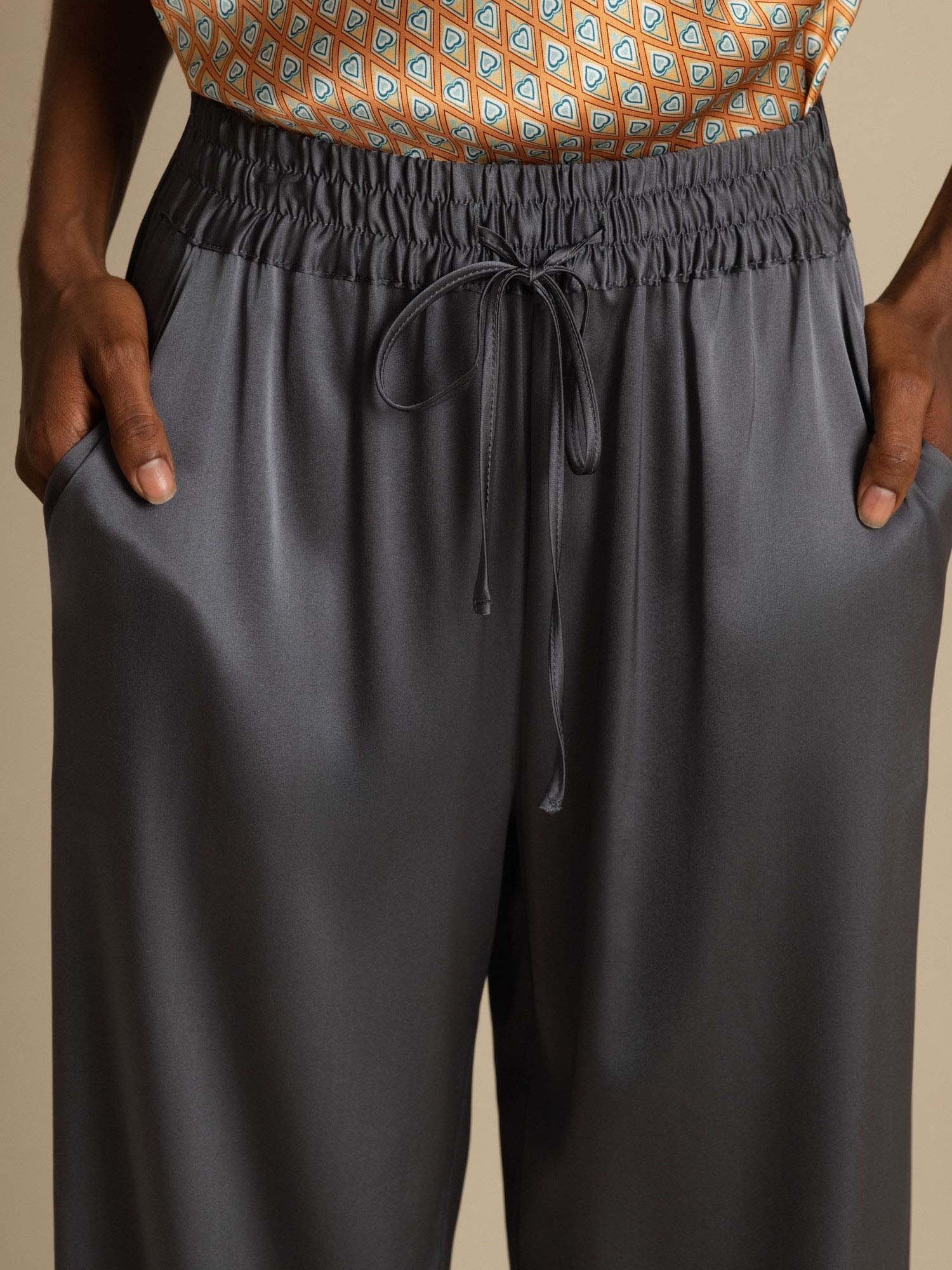 [Mörkgrå] SilkSilky-SE 19Momme Womens Pants 004