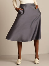 [Grå] SilkSilky-SE 32Momme Silk-Wool Blend Skirt 003
