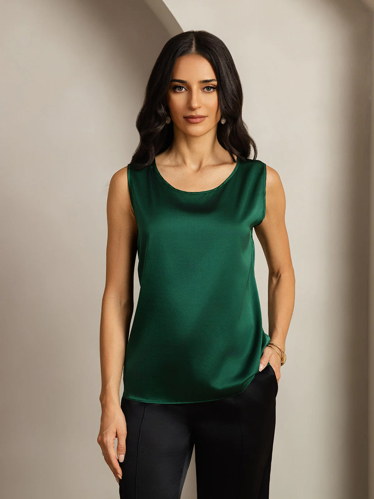 [Mörkgrön] SilkSilky-SE 19Momme Silke Camisoles 005,