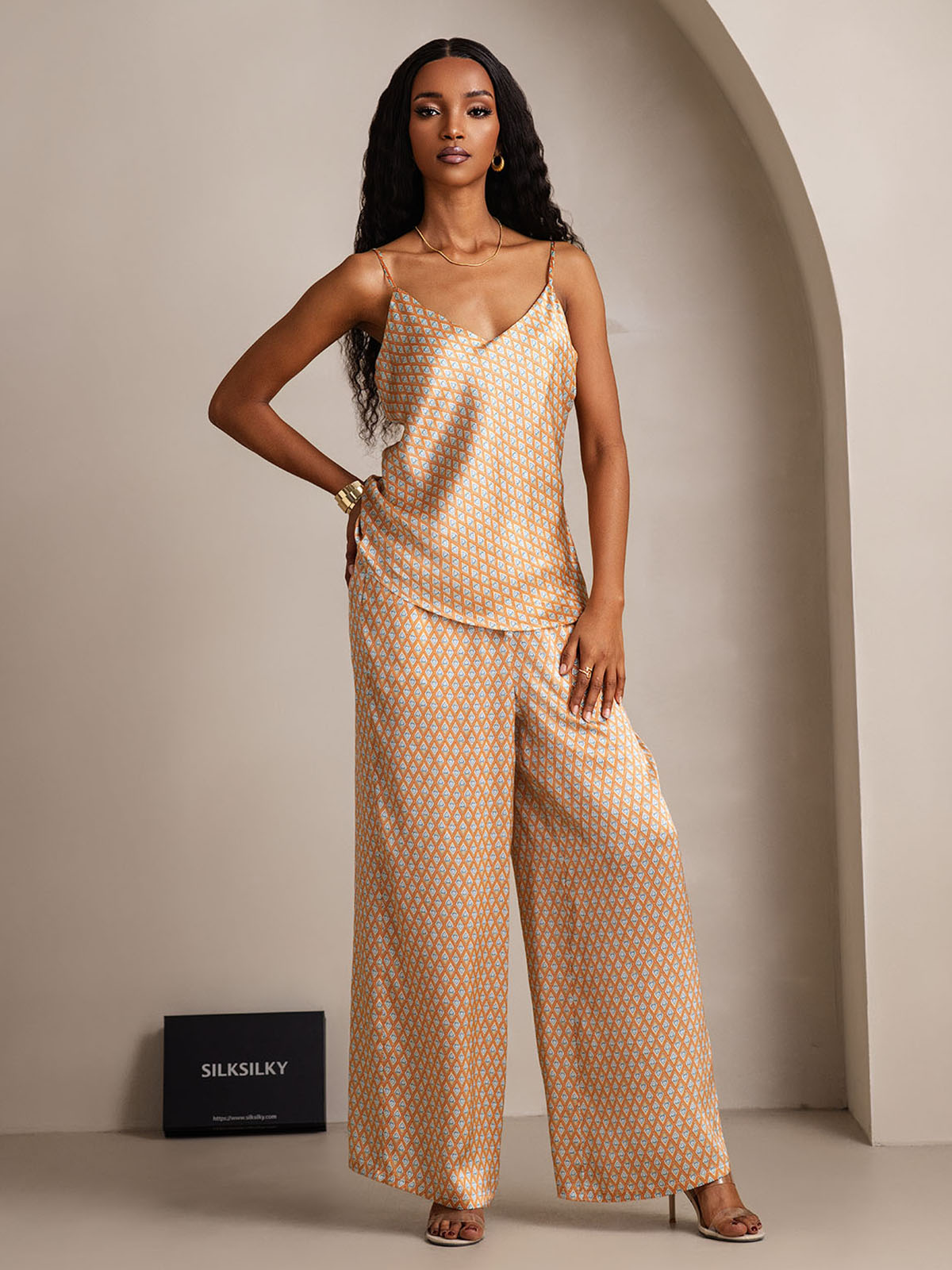 [Floral] SilkSilky-SE Rent Silke V-Hals Camisole Set 005
