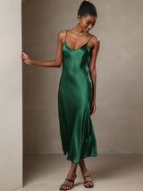 [Grön] SilkSilky-SE Spaghetti Strap V Neck Klänning 007