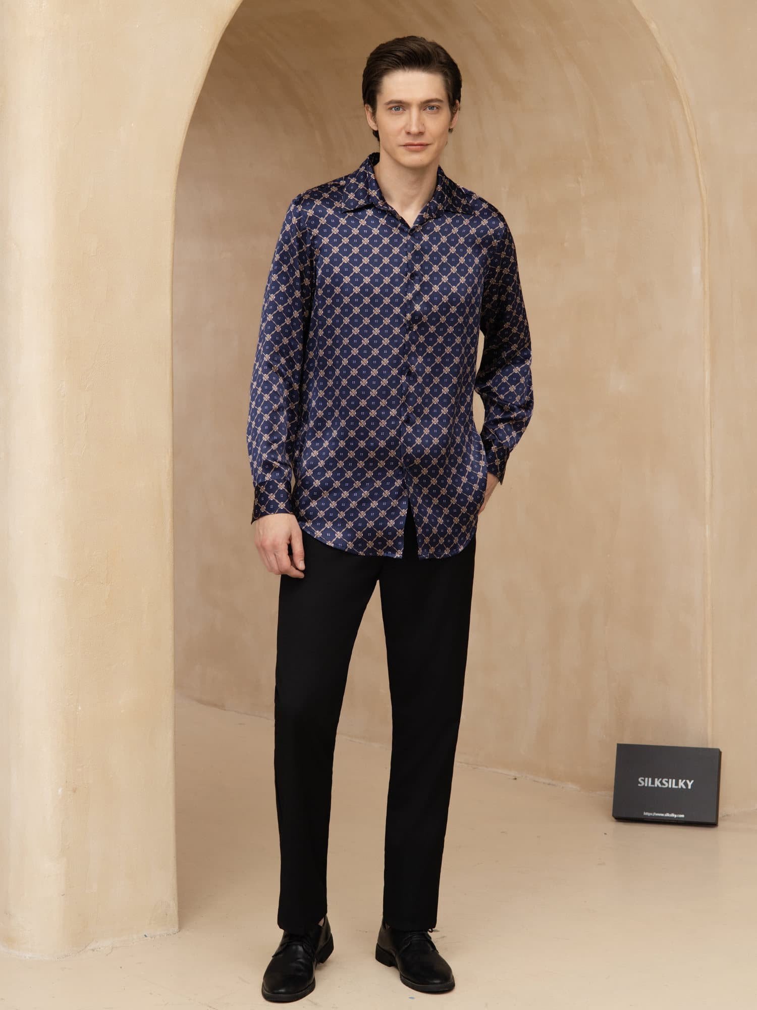 [Marin Kedja] SilkSilky-SE Lång Ärm Slagkrage Herrskjorta 007