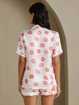 [Vitt Läppstift] SilkSilky-SE Short Sleeve Notch Collar Dam Pyjama 002