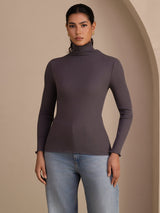 [Mörkgrå] SilkSilky-SE Long Sleeve Turtle Neck Dam T-Shirt 001