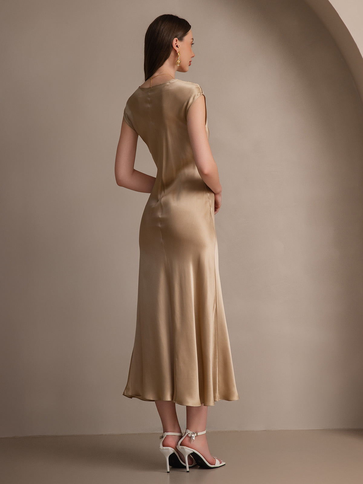 SilkSilky-SE 19Momme Silke Ärmlös Dress Champagne 002