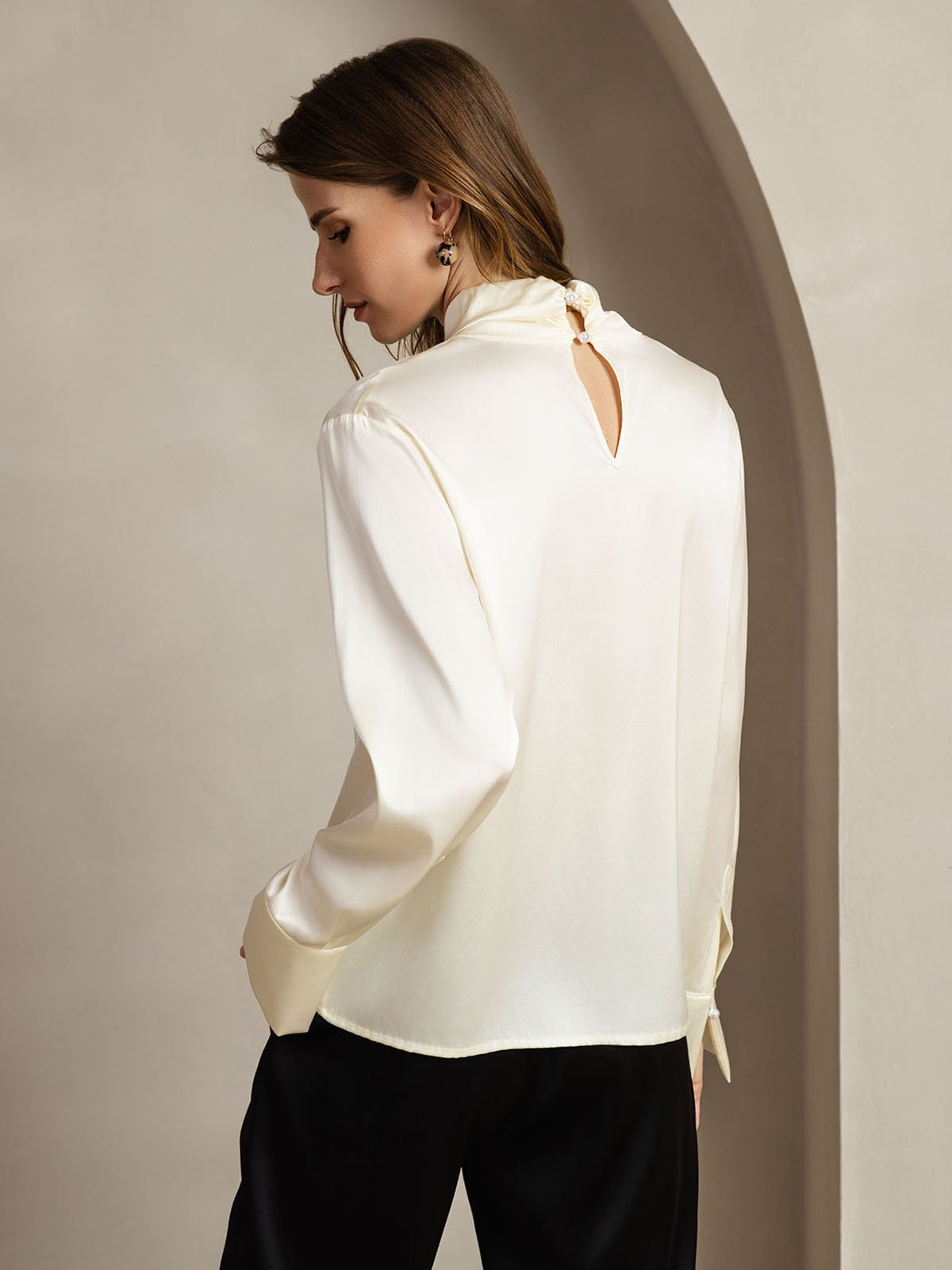 [Elfenben] SilkSilky-SE 19Momme Silke Womens Shirt 002