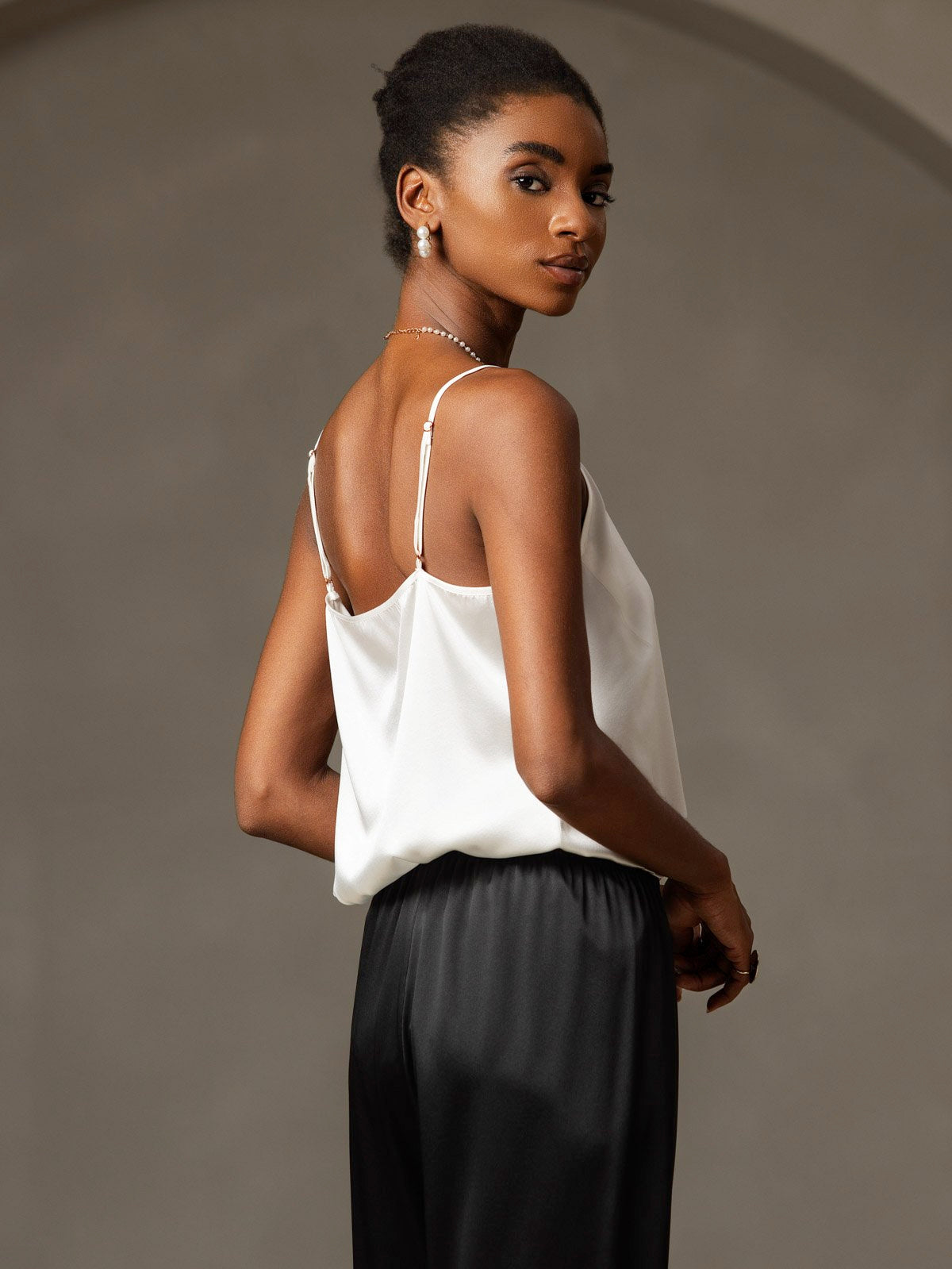 [Vit] SilkSilky-SE 19Momme Spaghetti Rem Djup Rund Halsringning Cami Toppar 004